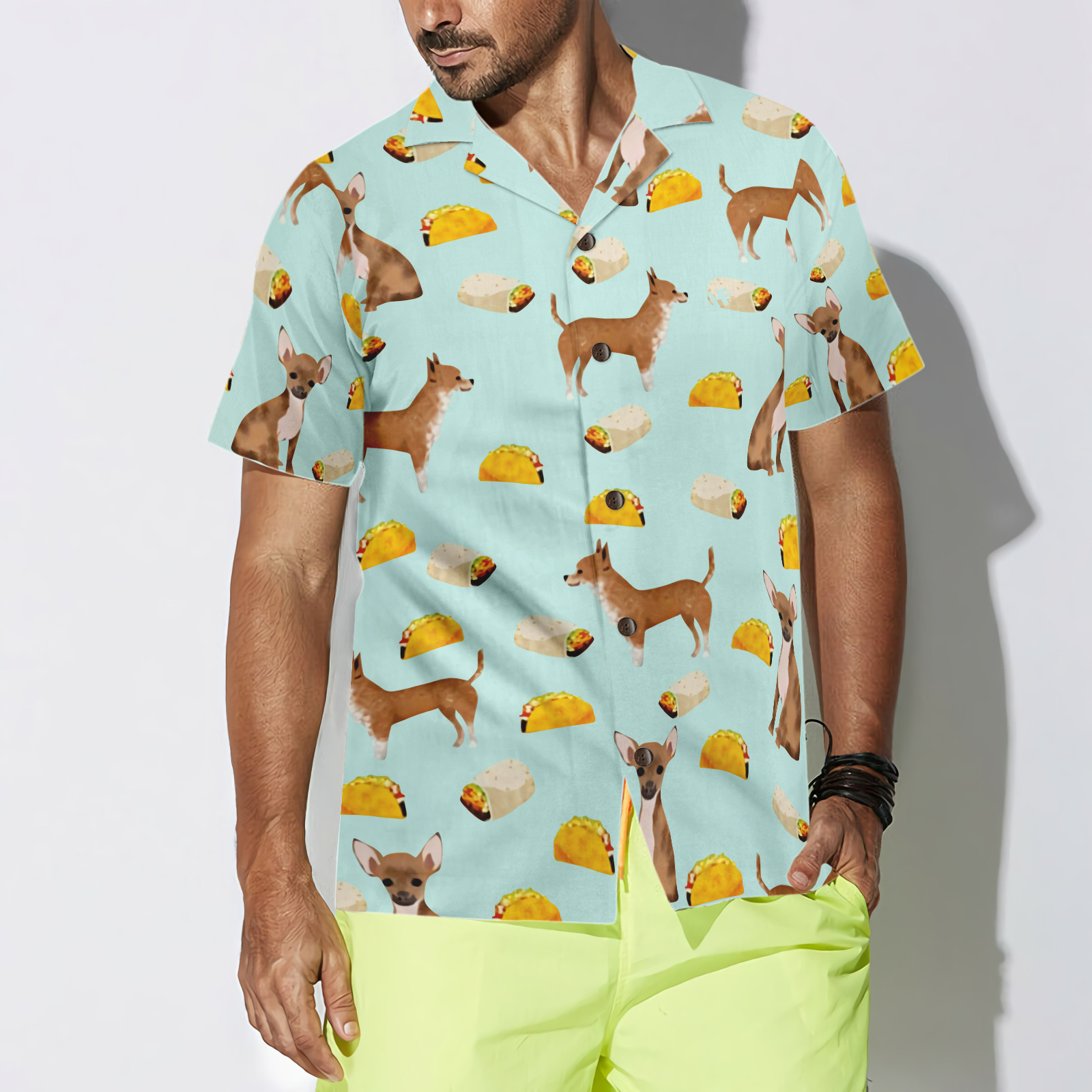 Tacos Burritos Chihuahua Dog Shirt For Men Hawaiian Shirt - Hyperfavor