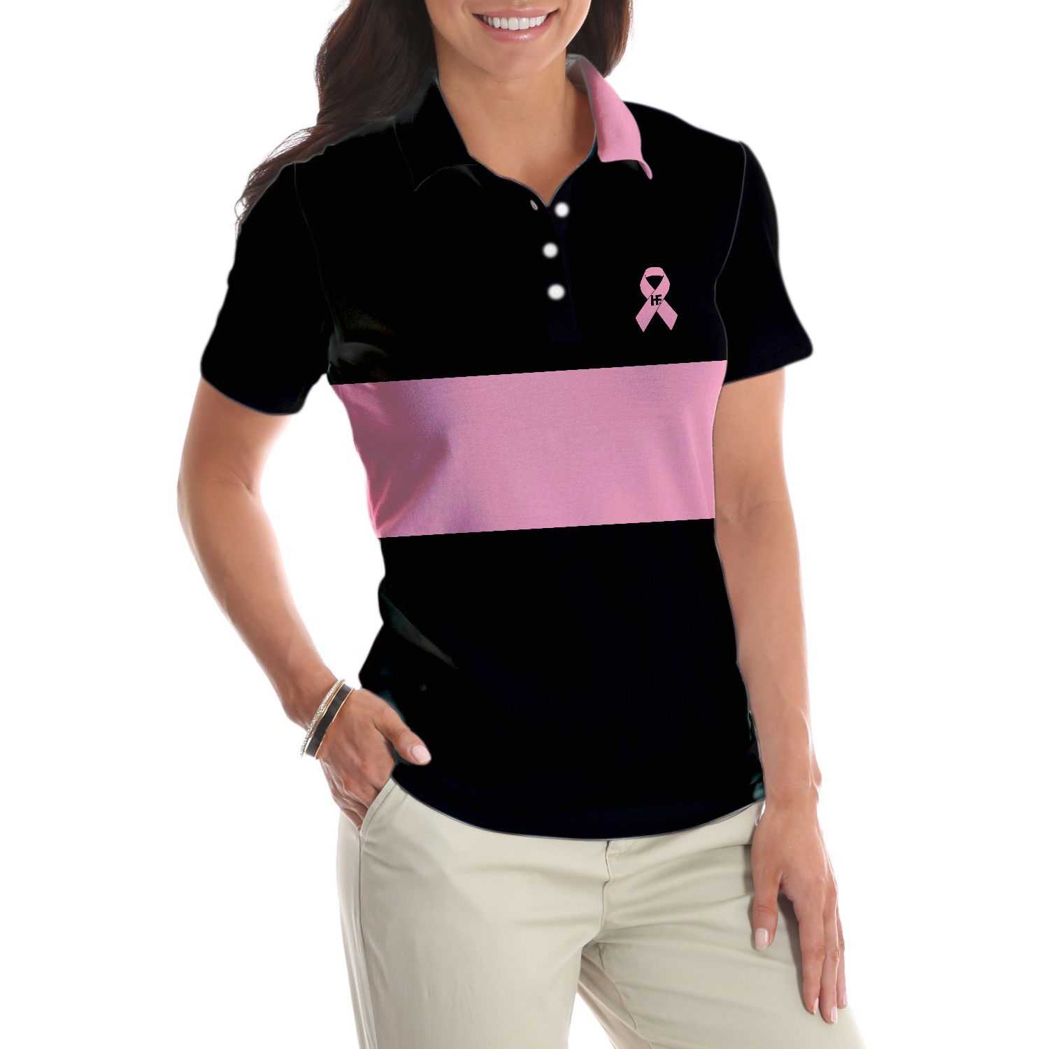 Breast Cancer Awareness Ribbon Short Sleeve Women Polo Shirt, Thoughtful Breast Cancer Survivor Shirt - Hyperfavor