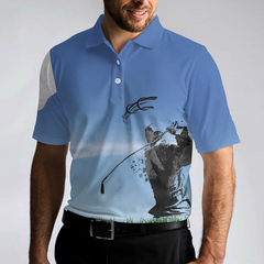 Swing Polo Shirt, Blue Golf Ball Pattern Polo Shirt For Golfers, Best Golf Polo Shirt For Hot Weather - Hyperfavor