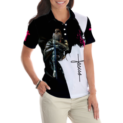 She Who Kneels Before God Can Stand Before Anyone Short Sleeve Women Polo Shirt, Gift Idea For Ladies - Hyperfavor