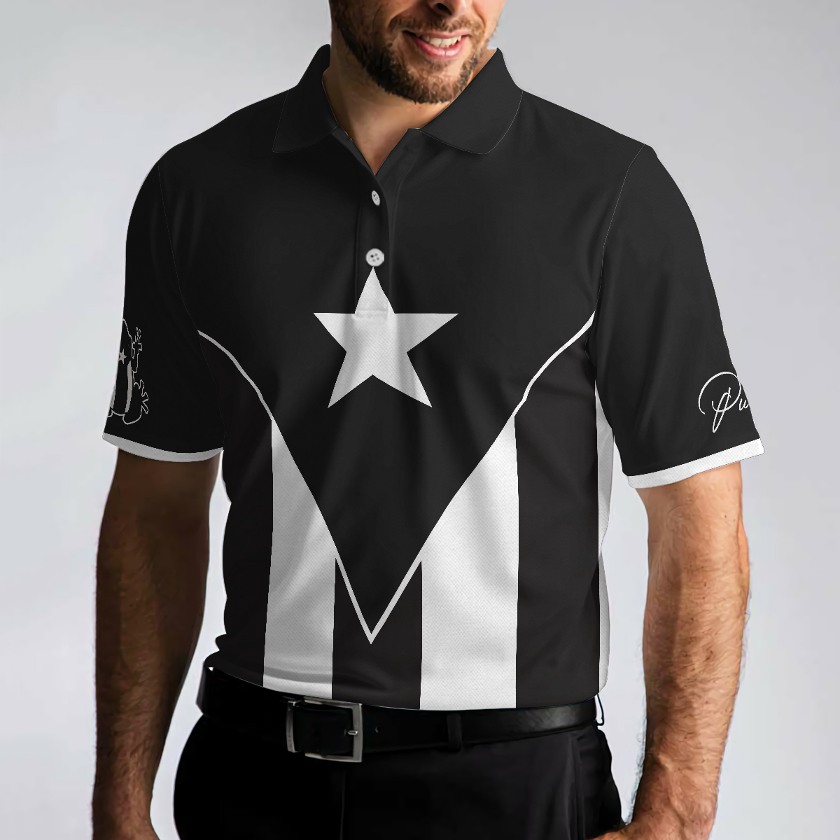 Puerto Rico Flag Black And White Polo Shirt, Puerto Rican Toad Coquí Shirt - Hyperfavor