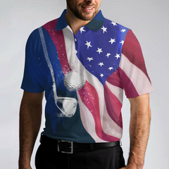 Watercolor Golf American Flag Men Polo Shirt - Hyperfavor