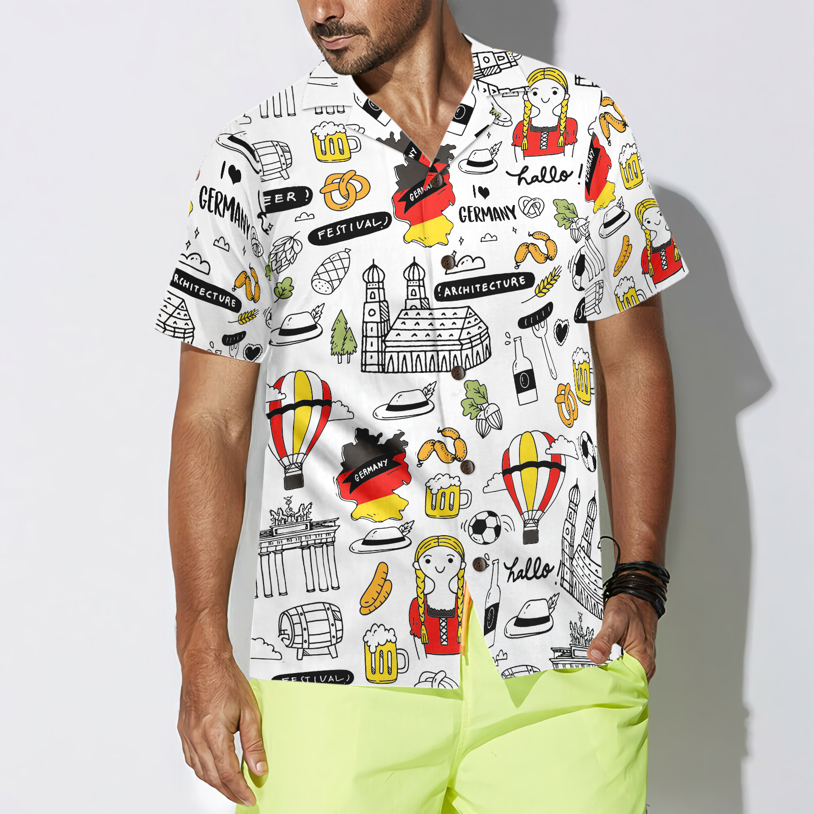 I Love Germany Doodle Hawaiian Shirt - Hyperfavor