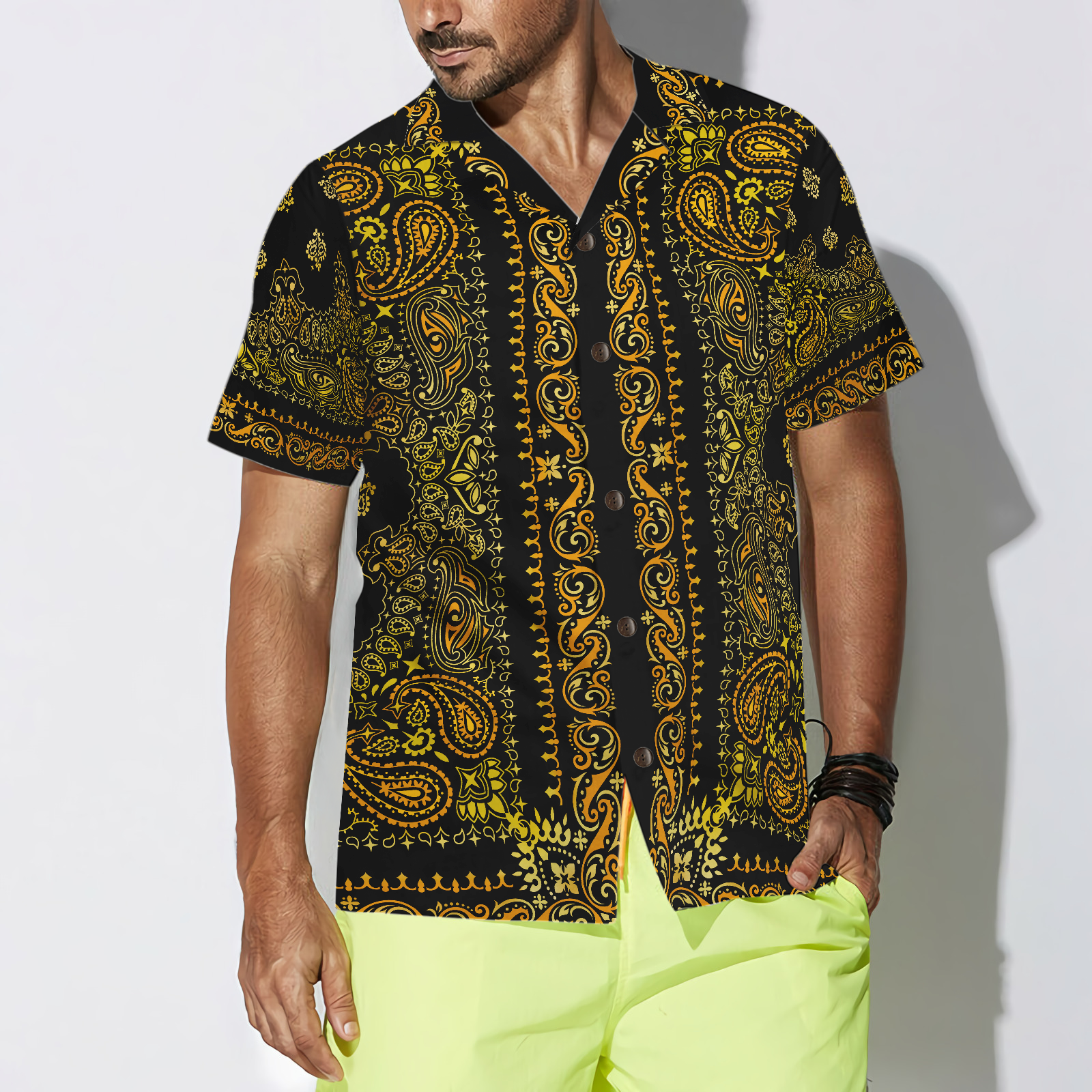 Barber Bandana Style Gold Hawaiian Shirt - Hyperfavor