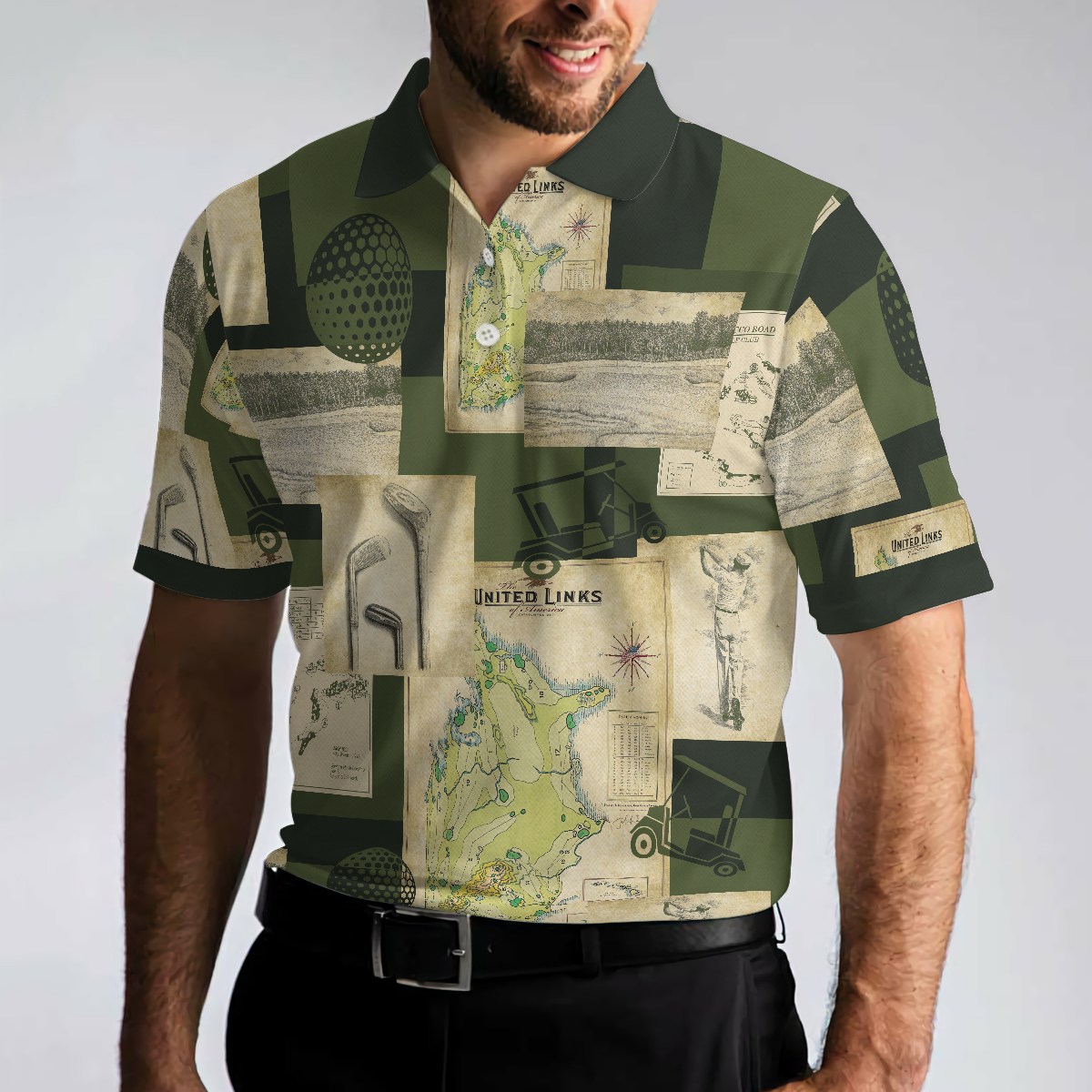 Vintage Golf Art All Over Print Polo Shirt, Vintage Golf Map And Sketch Polo Shirt, Best Golf Shirt For Men - Hyperfavor