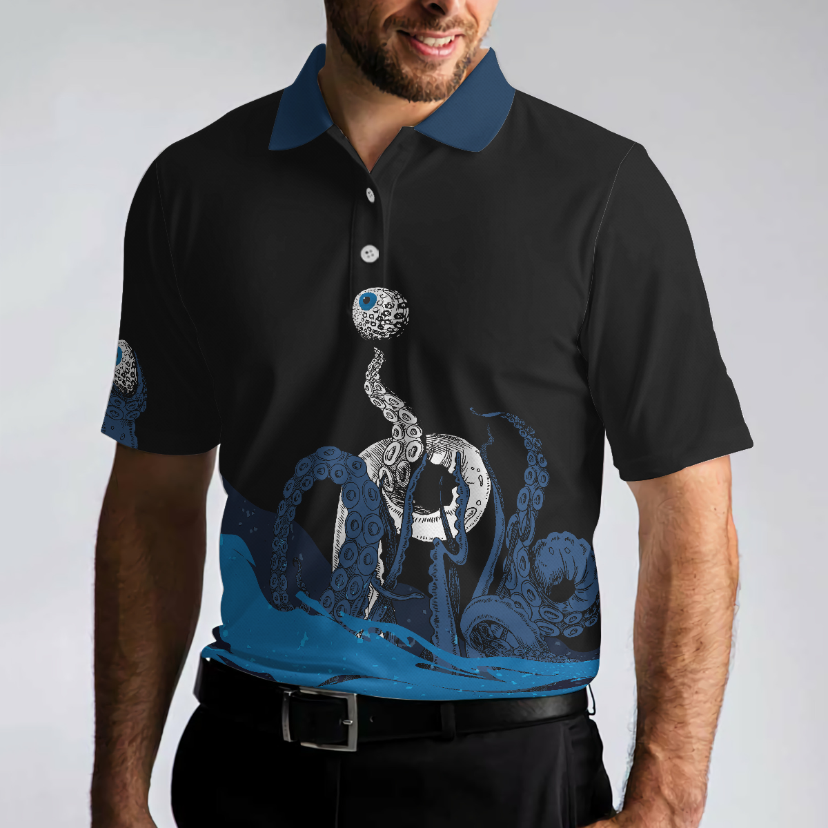 Blue Sea Octopus Golf Polo Shirt, Eye Golf Ball, Artistic Golf Shirt For Men, Gift For Golfers - Hyperfavor