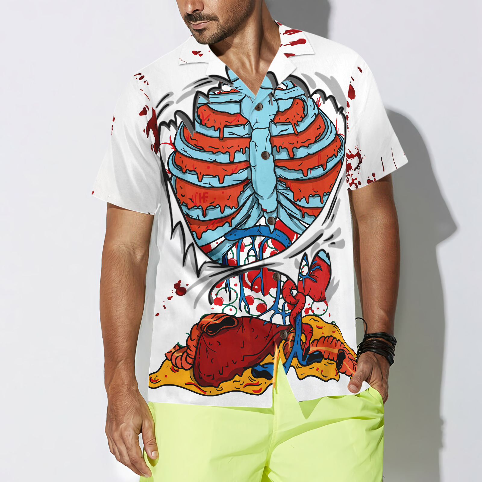 Creepy Ripped Open Rib Cage Organs Hawaiian Shirt - Hyperfavor