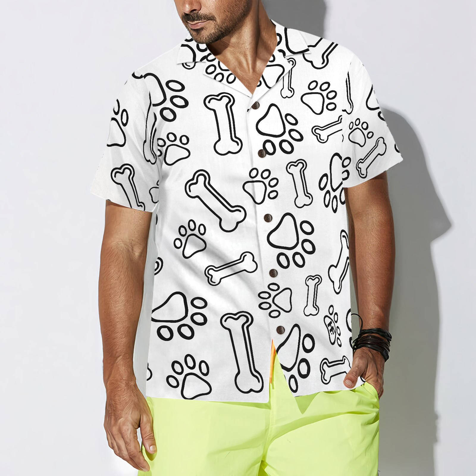 Dog Paw Bone And Pineapple Seamless Hawaiian Shirt - Hyperfavor