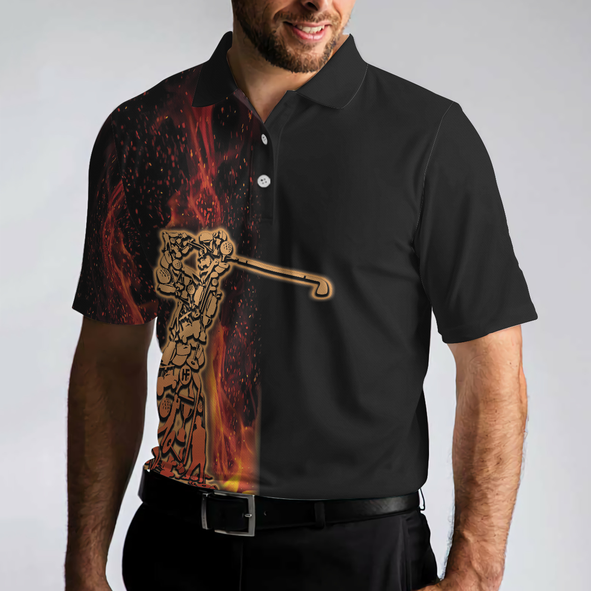 Your Hole Is My Goal Golf Polo Shirt, Black Flame Fragmented Golfer Polo Shirt, Best Golf Shirt For Men - Hyperfavor