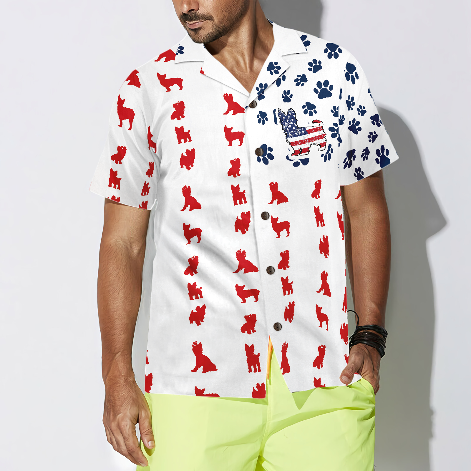 Yorkie American Flag Hawaiian Shirt - Hyperfavor