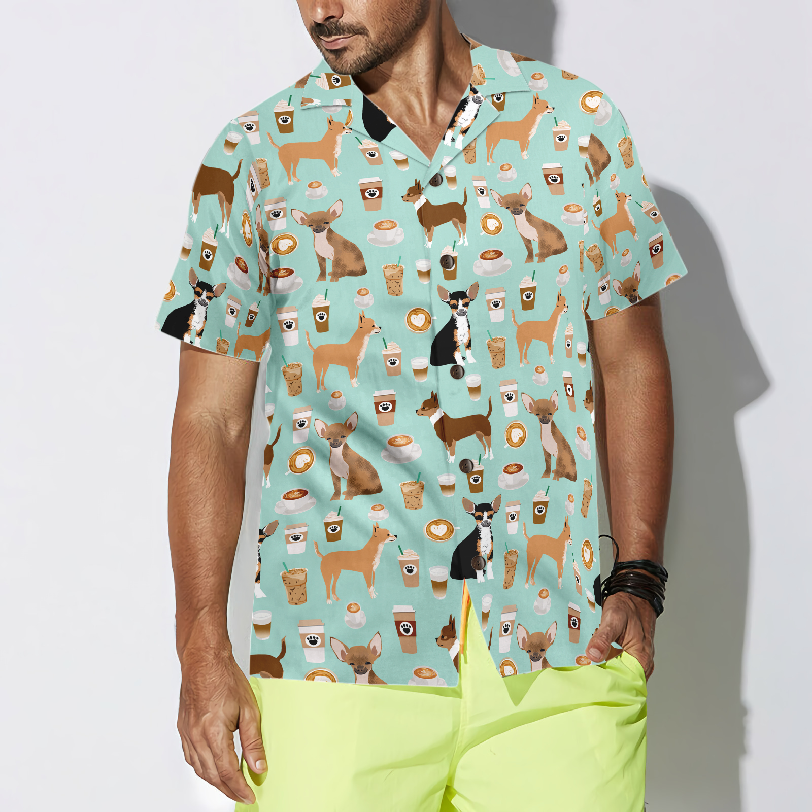 Coffee And Chihuahua Shirt For Men Hawaiian Shirt - Hyperfavor