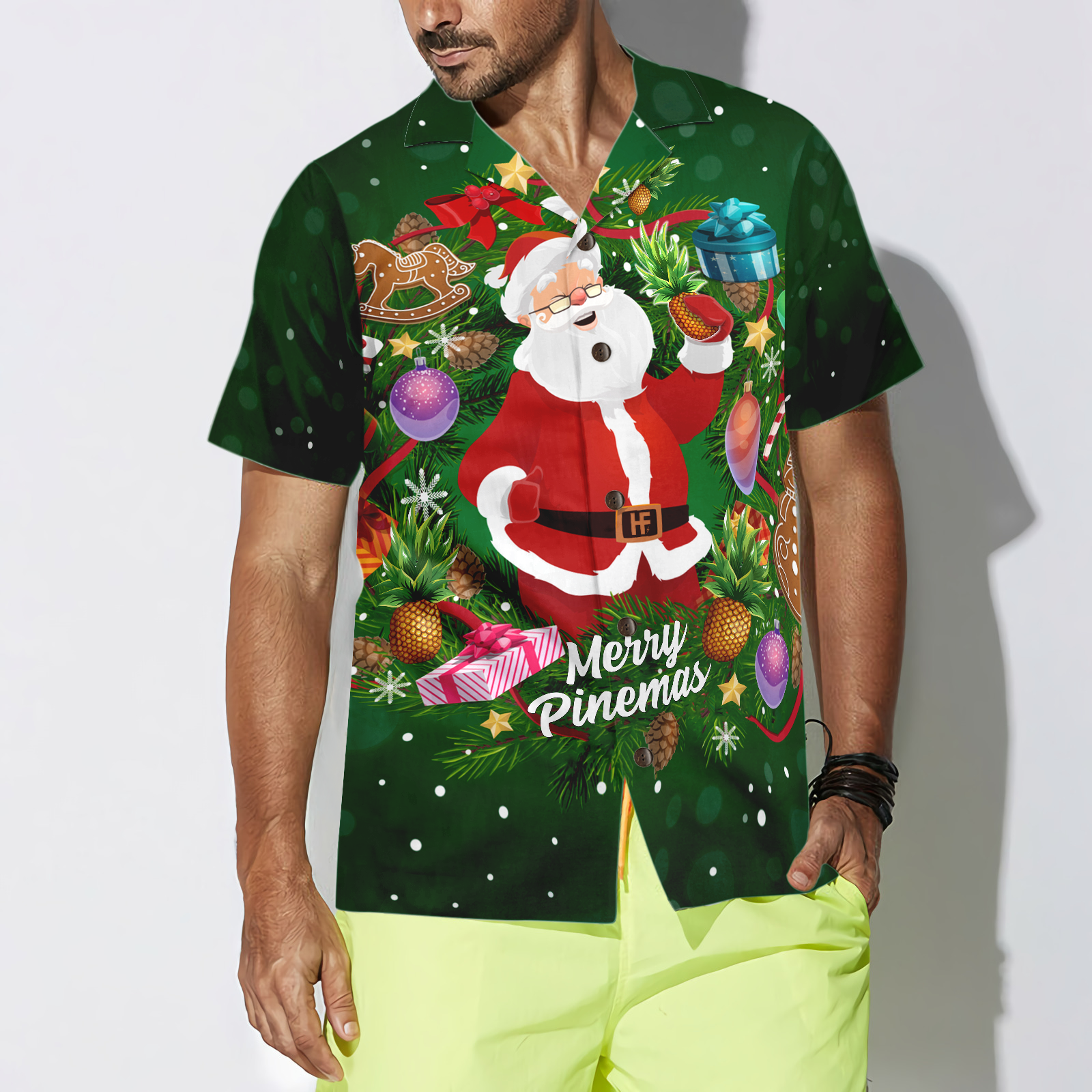 Pineapple Santa Wreath Hawaiian Shirt - Hyperfavor