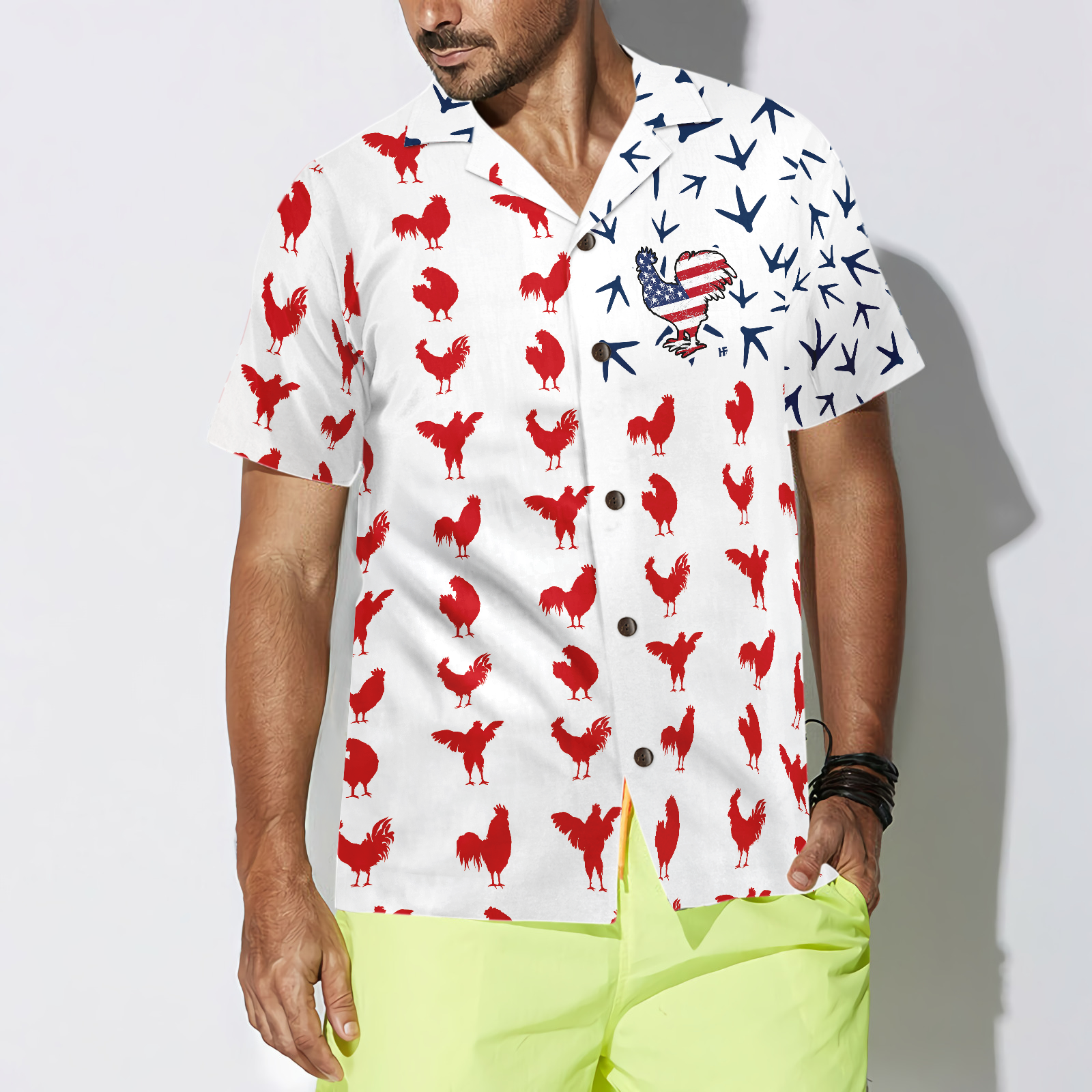 Rooster American Flag Hawaiian Shirt - Hyperfavor