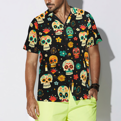 Skull Day Of The Dead Pattern Flower Hawaiian Shirt - Hyperfavor