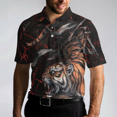 Tiger In The Dark Polo Shirt, Cool Tiger Polo Shirt For Men, Short Sleeve Tiger Shirt Gift Idea - Hyperfavor