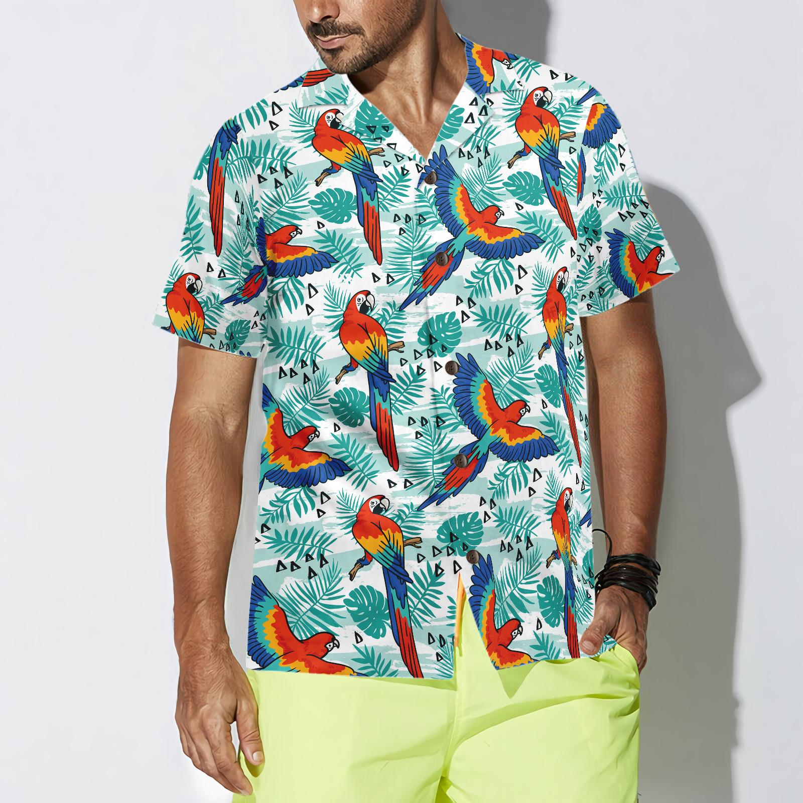 Watercolor Parrot & Palm Leaves Hawaiian Shirt - Hyperfavor