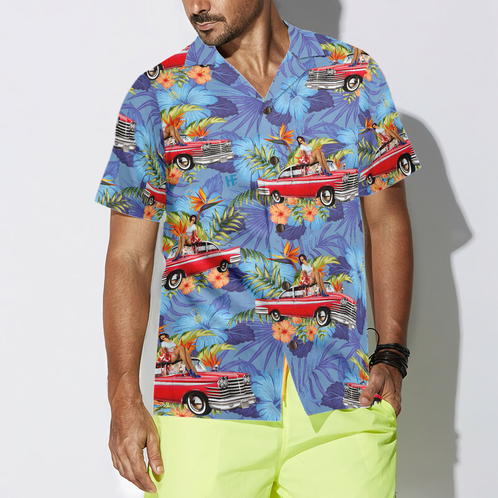 Retro Vintage Girl Car Hawaiian Shirt - Hyperfavor