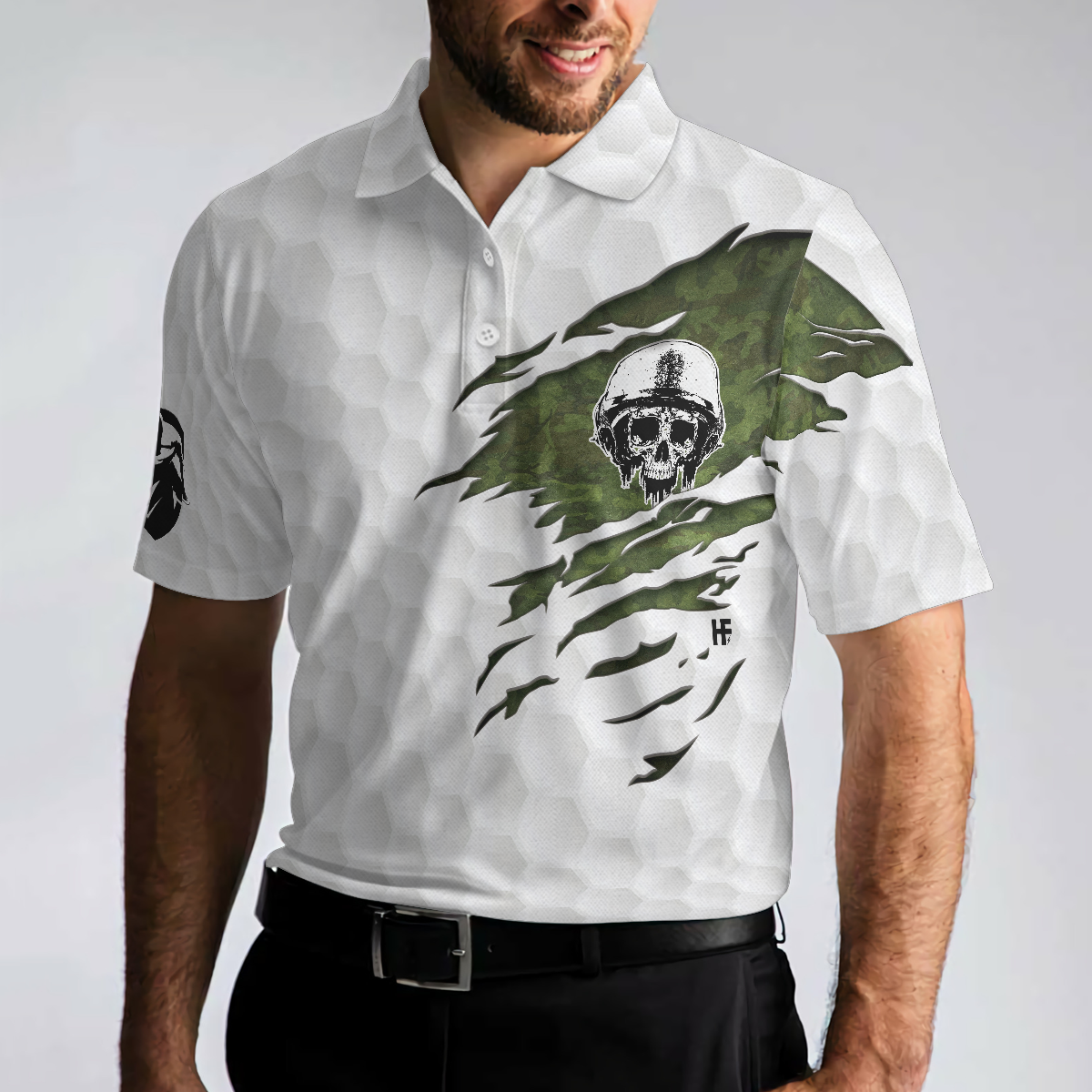 Never Underestimate A Golfer Who Is Also A Veteran Polo Shirt, Skull Golfing Shirt For Retired Veterans - Hyperfavor