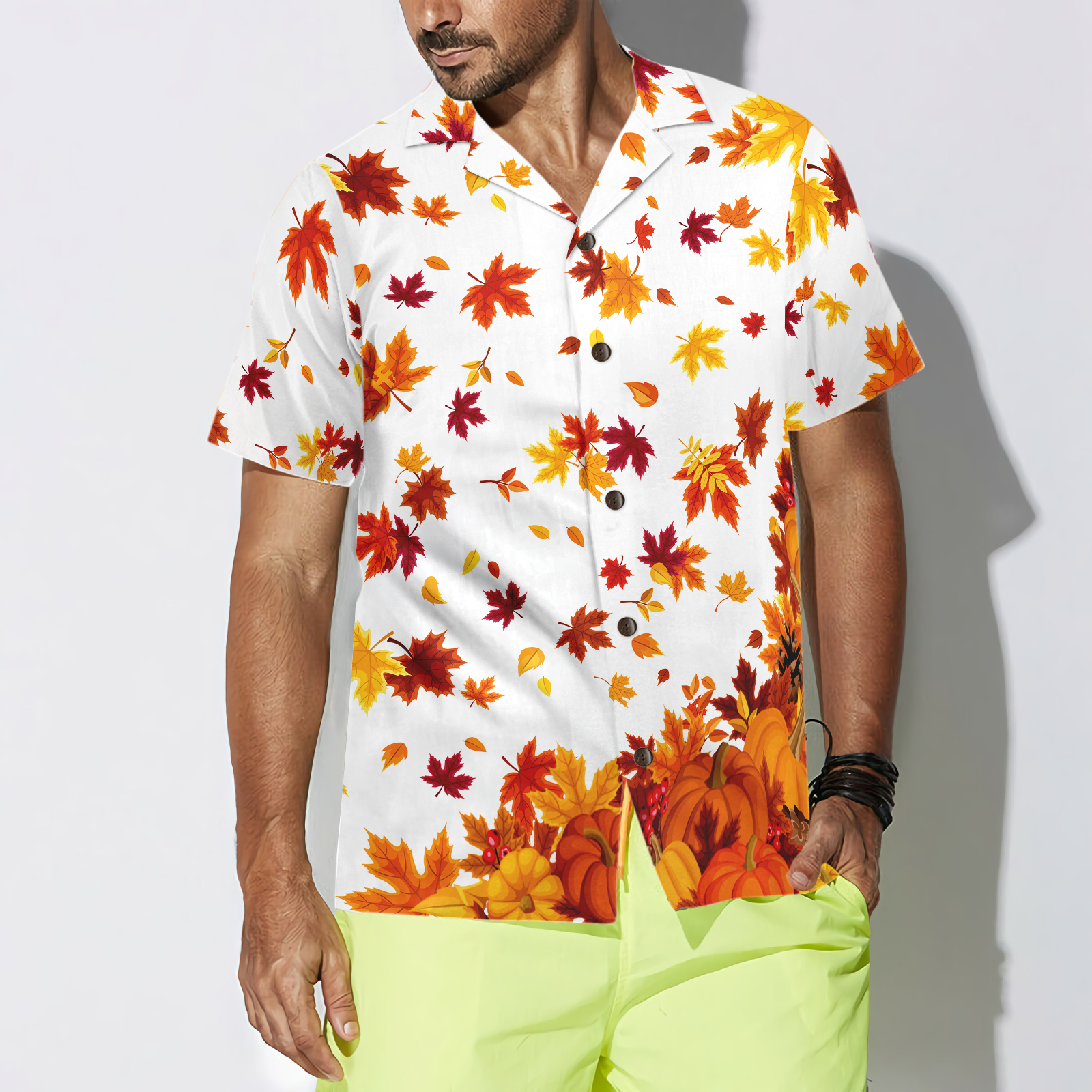 Thanksgiving Pumpkins And Autumn Leaves Hawaiian Shirt - Hyperfavor