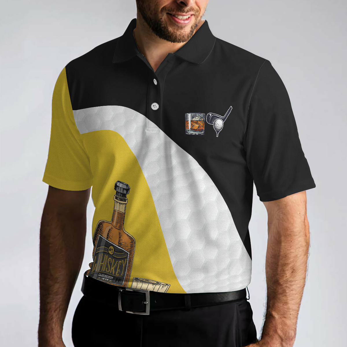 Happiness Is An Old Man With A Whiskey And A Golf Club Polo Shirt, Best Golf Shirt For Men - Hyperfavor