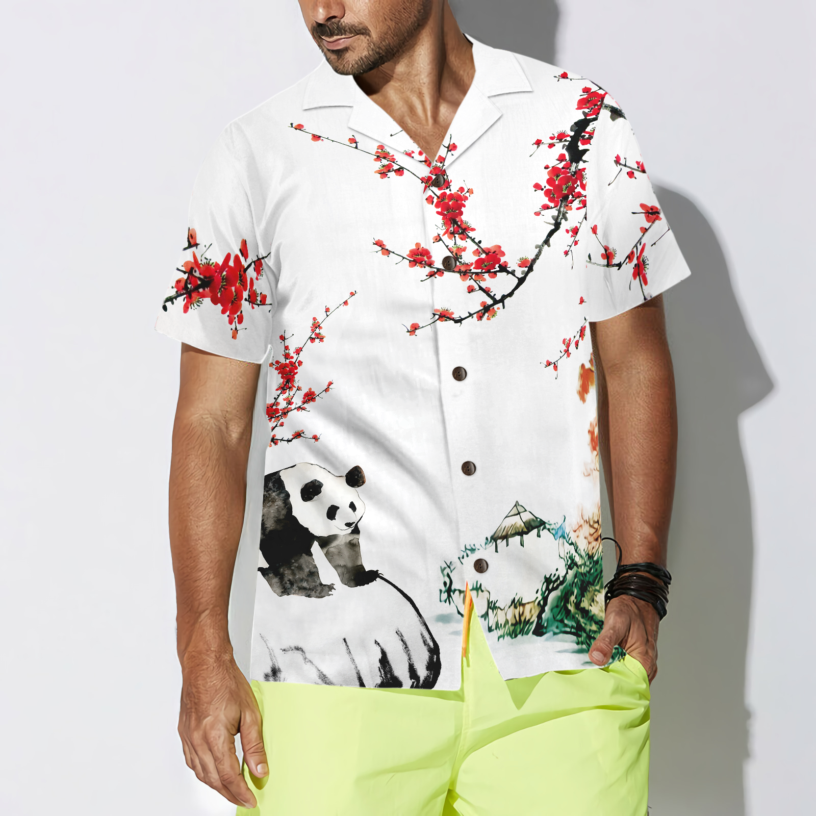 Panda With Plum Blossom Shirt Hawaiian Shirt - Hyperfavor