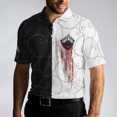 Bowling Black And White Pattern Short Sleeve Polo Shirt, Bowling Ball Polo Shirt, Best Bowling Shirt For Men - Hyperfavor