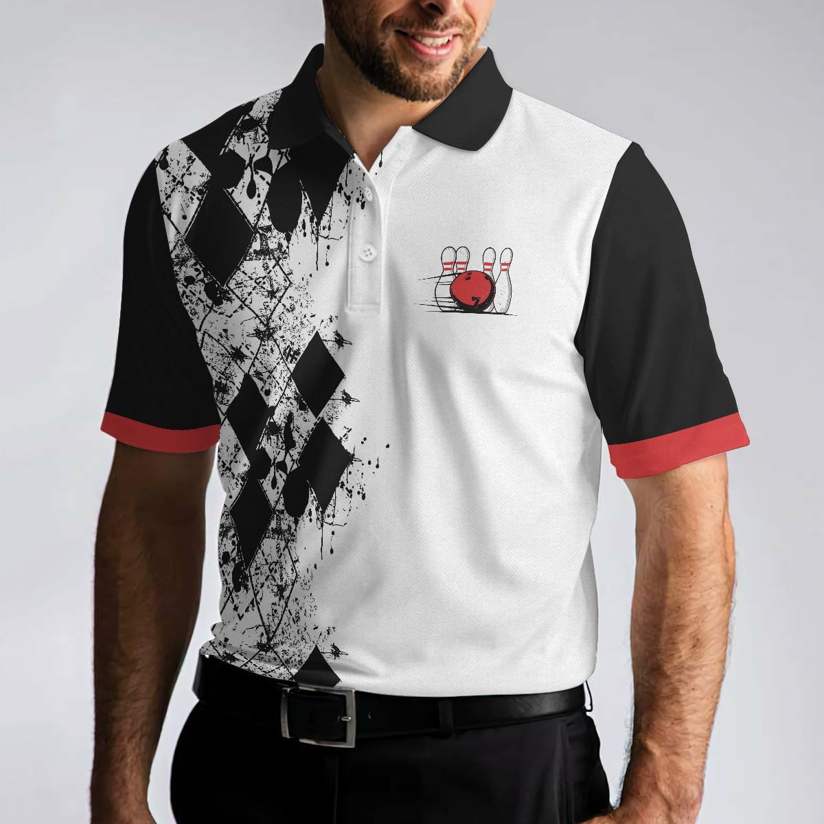 I Go Bowling Because I Like It Men Polo Shirt, Black Argyle Pattern Shirt Design, Best Polo Style Bowling Shirt - Hyperfavor