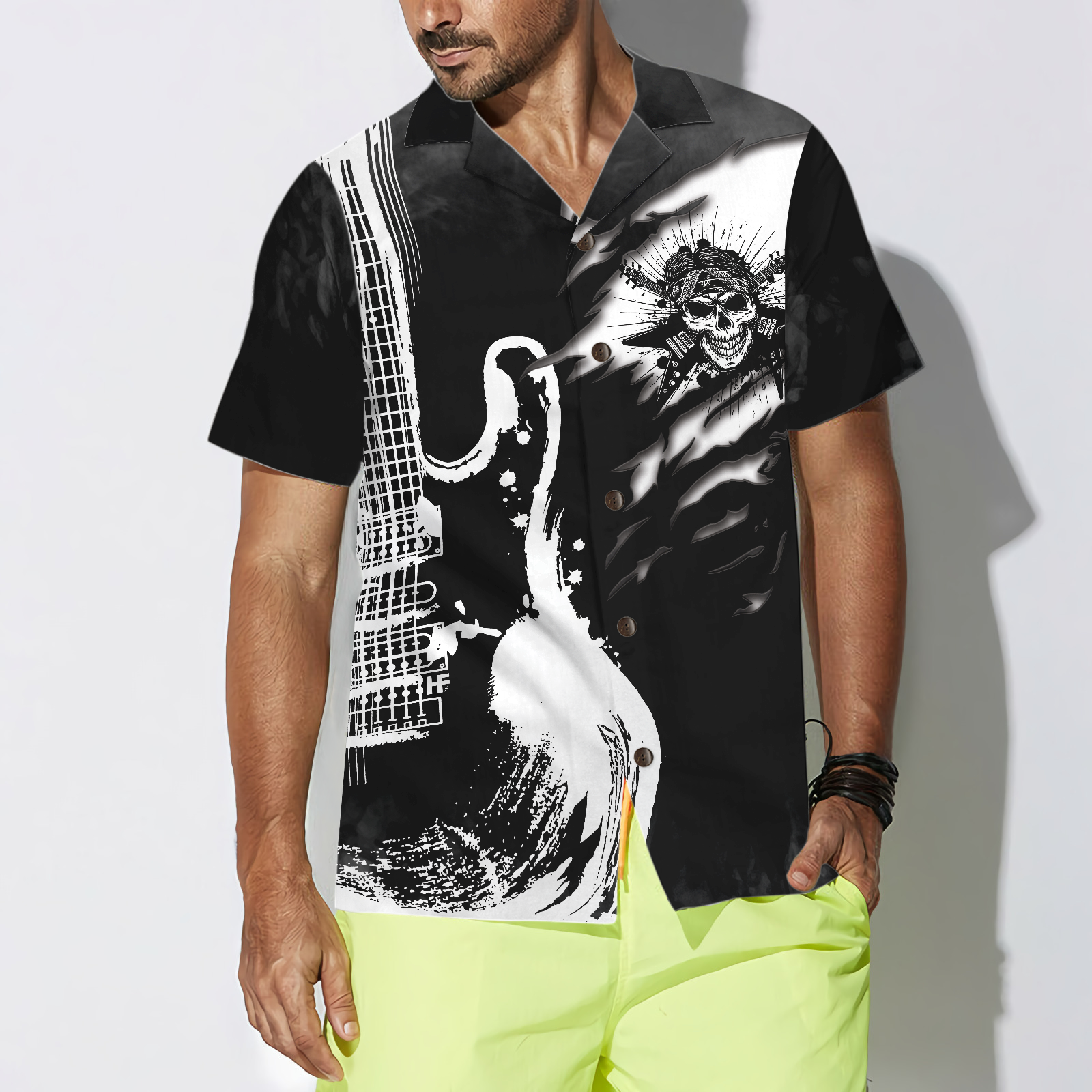 Guitar And Skull Hawaiian Shirt - Hyperfavor