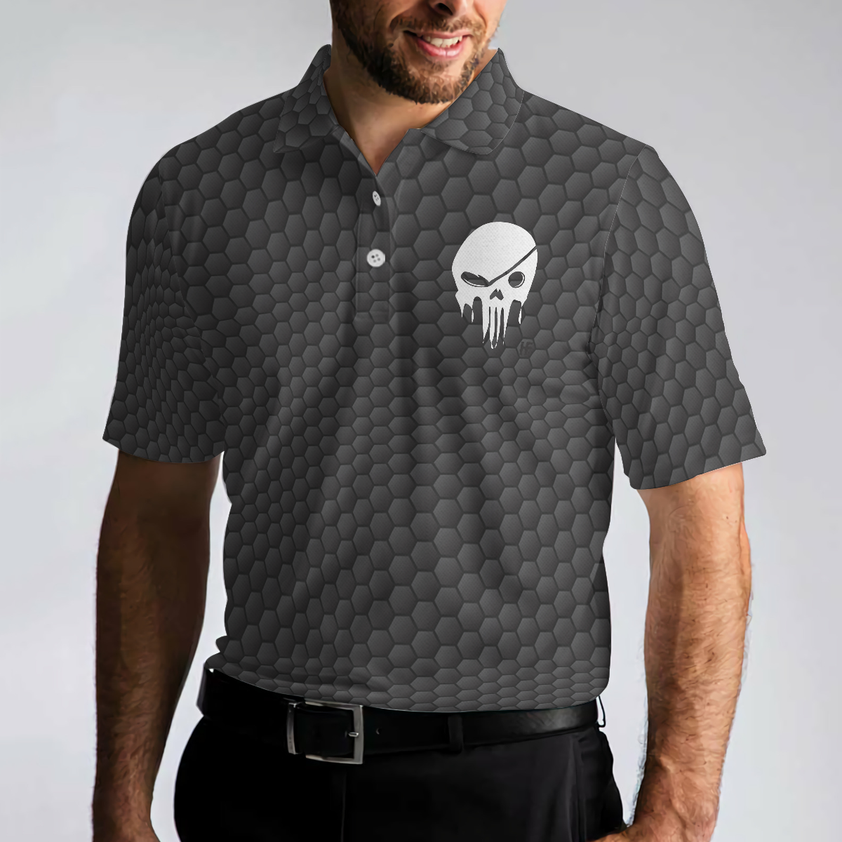 Golf Some Grandpas Polo Shirt, Black Golf Seamless Pattern Skeleton Golfer Skull Golf Shirt For Men - Hyperfavor