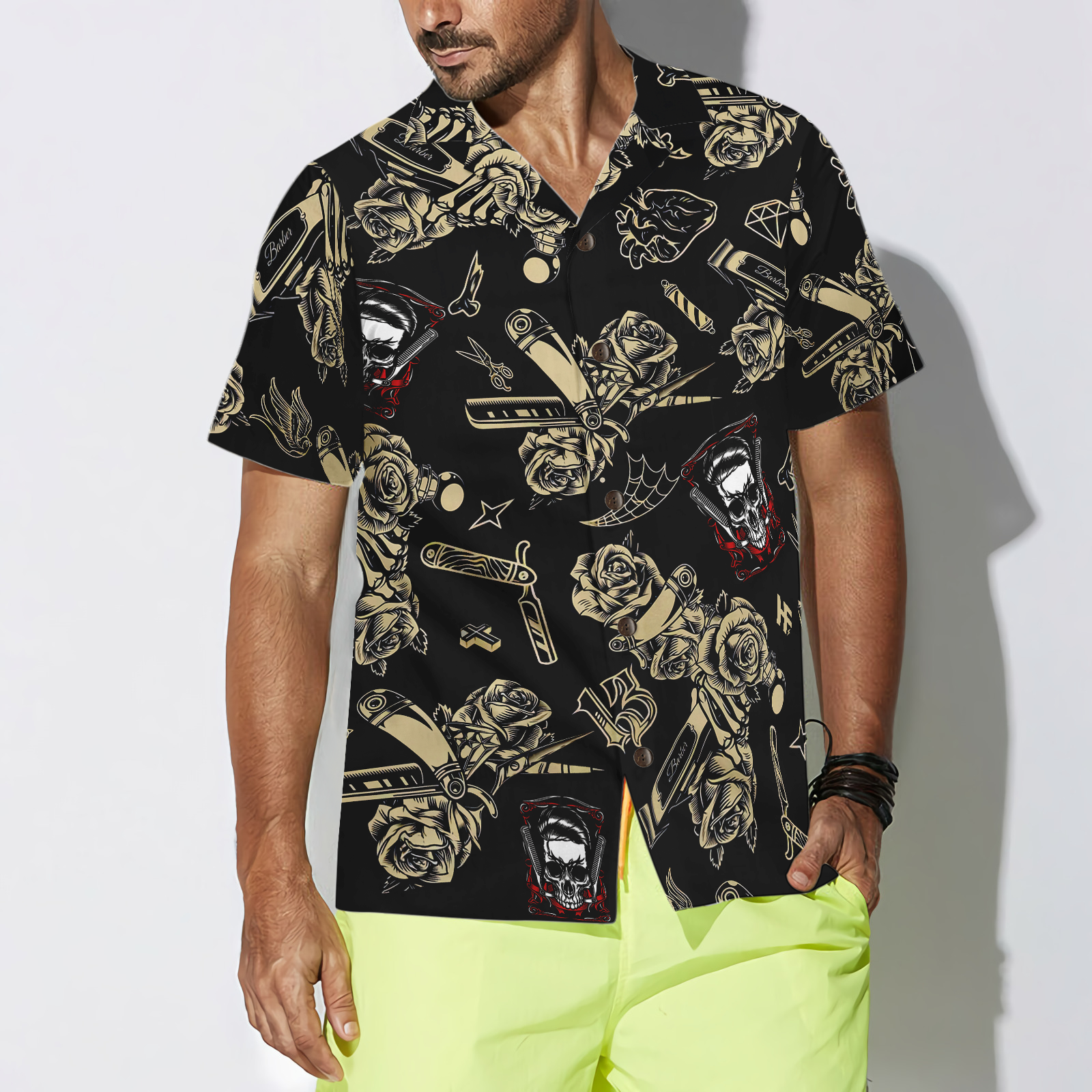 Barber Shop Skull Hawaiian Shirt - Hyperfavor