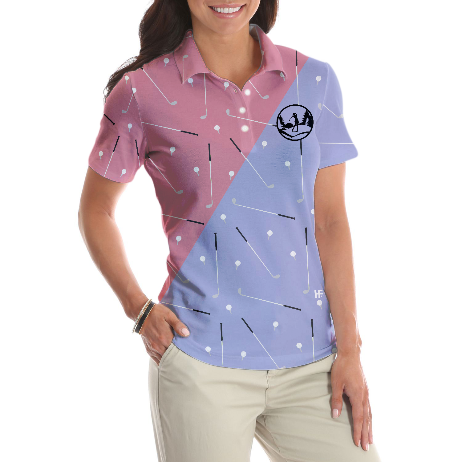 Elegant Golf Girl Seamless Pattern Short Sleeve Women Polo Shirt, Golf Shirt For Ladies, Unique Female Golf Gift - Hyperfavor