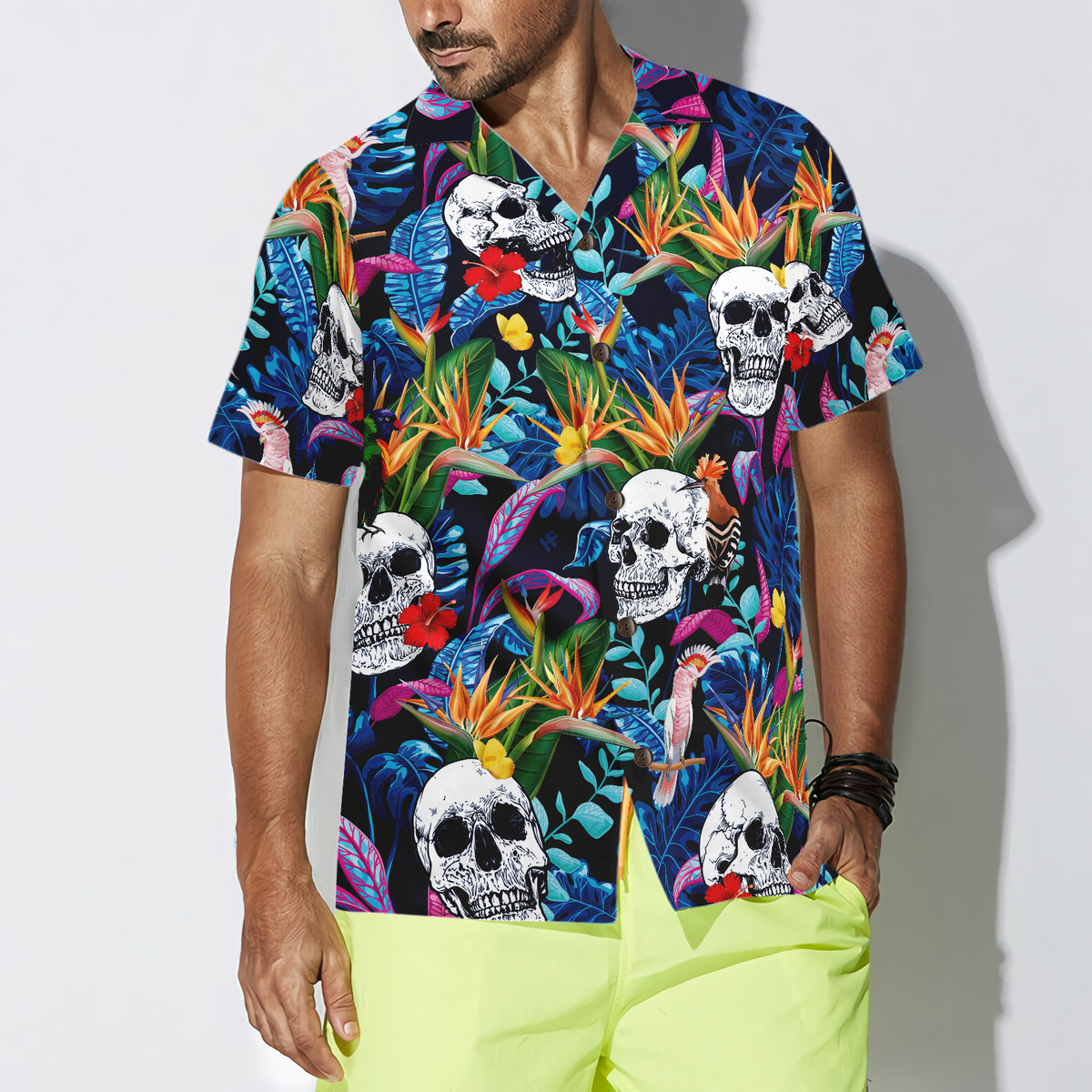 Colorful Tropical Forest And Skull Hawaiian Shirt - Hyperfavor