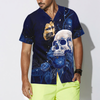 Artistic Gothic Skull with Butterfly Hawaiian Shirt For Men, Blue Peony Flowers Goth Hawaiian Shirt - Hyperfavor