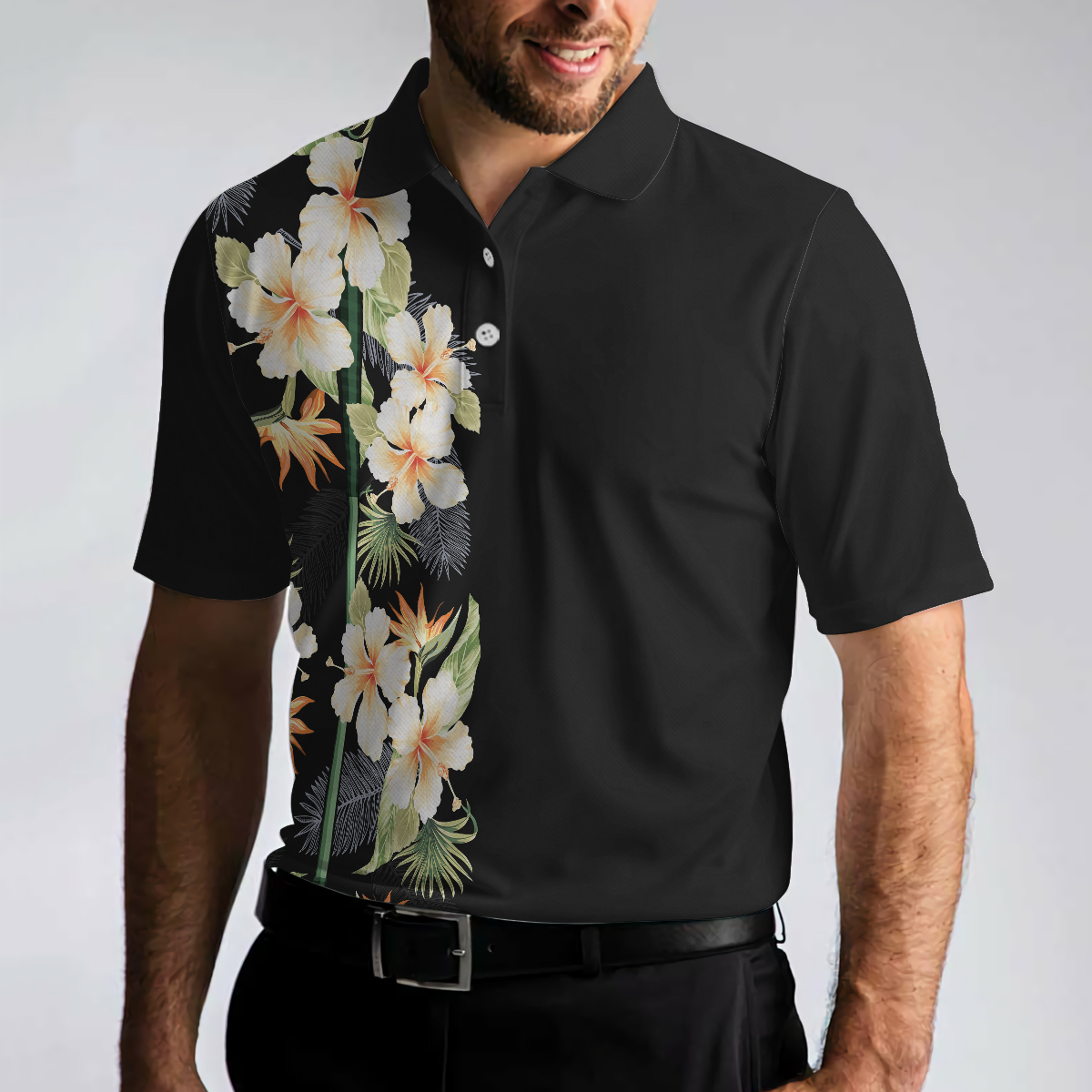 Floral Golf Club And Ball Polo Shirt, Wild Floral And Leaves Golfing Polo Shirt, Tropical Golf Shirt For Men - Hyperfavor