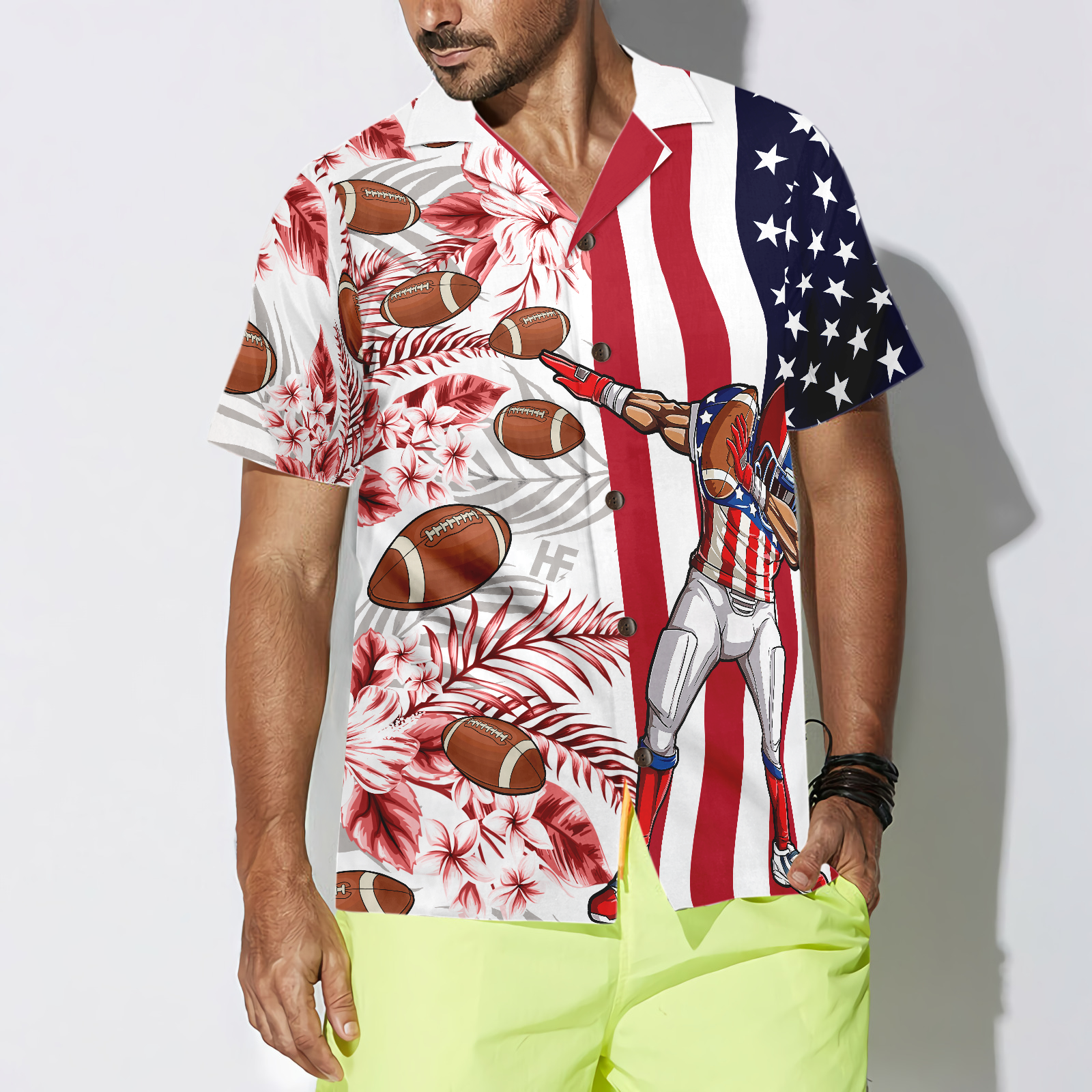 Dabbing Football American Flag Tropical Hawaiian Shirt - Hyperfavor