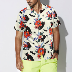 Black Bats And Cats Hawaiian Shirt - Hyperfavor