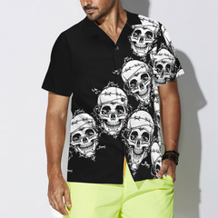 Skull In Barbed Wire Gothic Hawaiian Shirt, Black Skull Goth Hawaiian Shirt - Hyperfavor