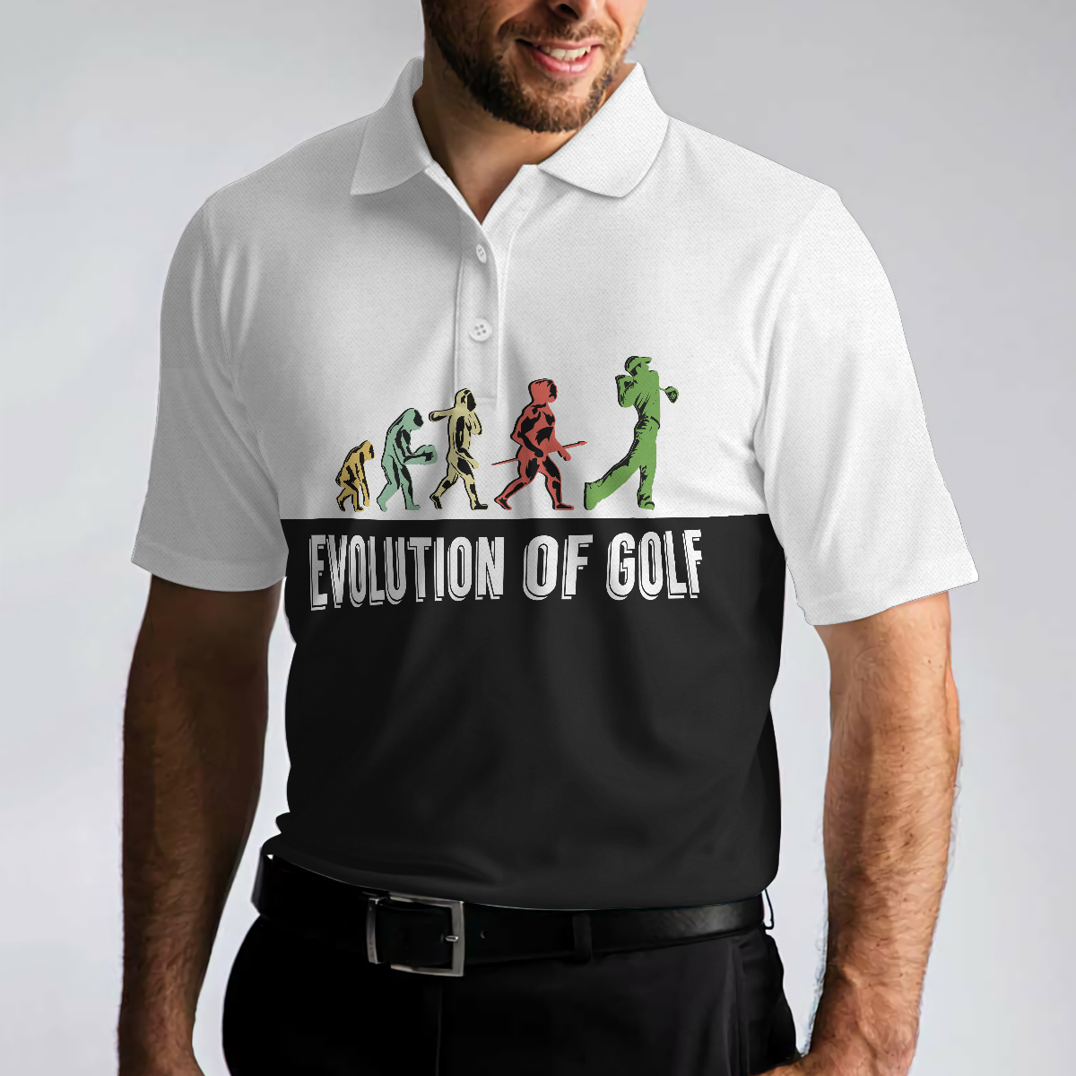 Golf Evolution Vintage Short Sleeve Polo Shirt, Elegant Back And White Polo Shirt, Best Golf Shirt For Men - Hyperfavor