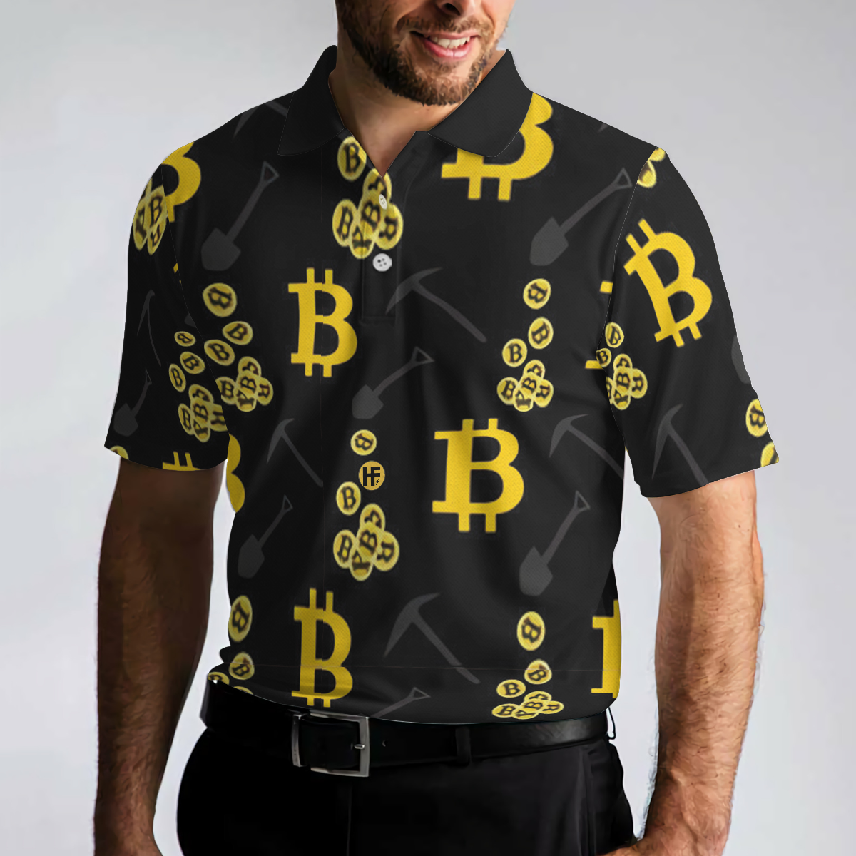 Bitcoin Seamless Pattern Cryptocurrency Polo Shirt, Crypto Mining Polo Shirt, Best Bitcoin Shirt For Men - Hyperfavor