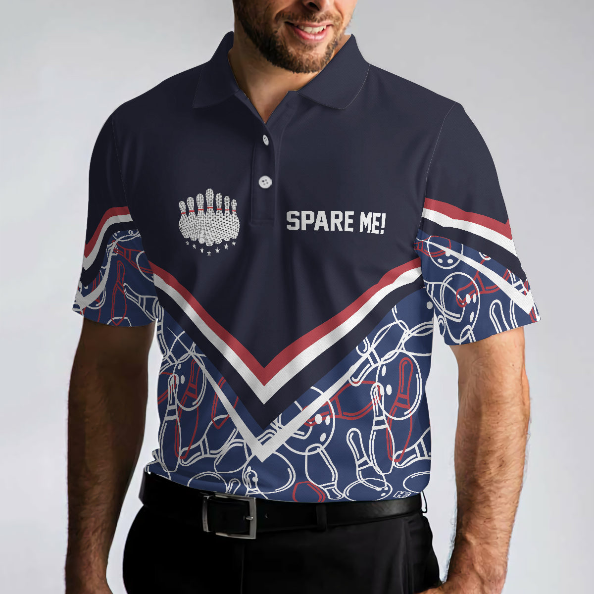 Spare Me Bowling Short Sleeve Polo Shirt, Bowling Ball And Pin Pattern Polo Shirt, Best Bowling Shirt For Men - Hyperfavor