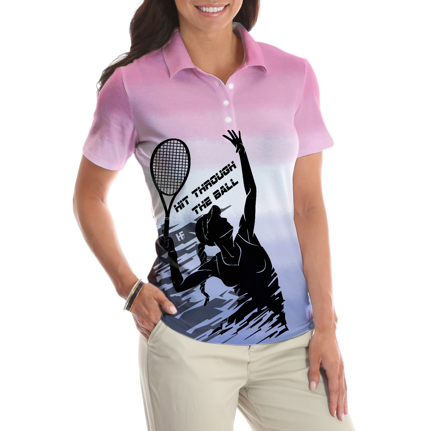 Hit Through The Tennis Ball Dip-dyed Short Sleeve Women Polo Shirt - Hyperfavor