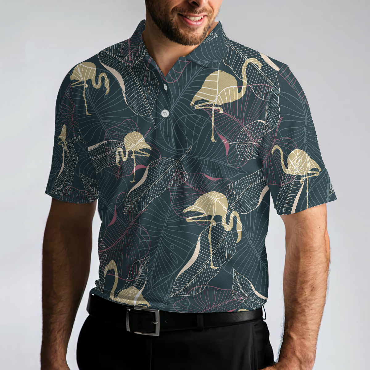 Tropical Flamingo Shadow Pattern Polo Shirt For Men - Hyperfavor