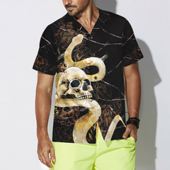 Gothic Skull with Snake Hawaiian Shirt For Men, Black Peony Flowers Goth Hawaiian Shirt - Hyperfavor