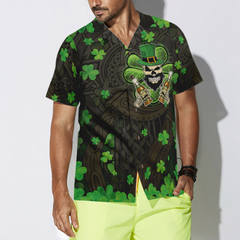 The Celtic Cross Harp Irish Skull Leprechaun Hawaiian Shirt - Hyperfavor