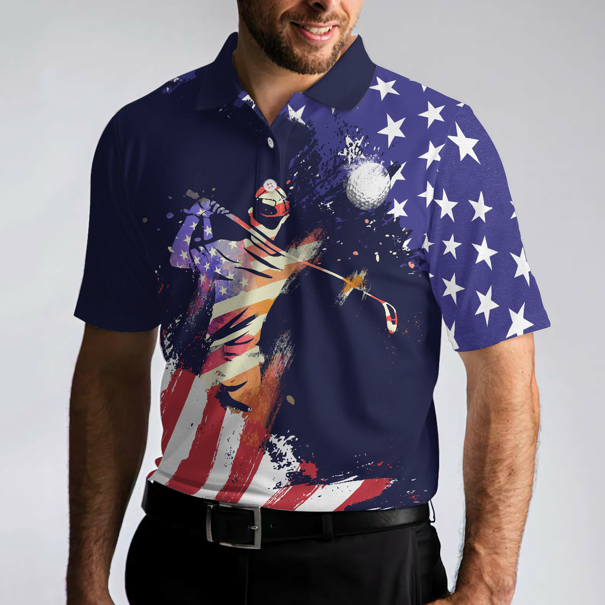 American Flag with Abstract Golf Swing Men Polo Shirt - Hyperfavor