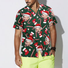 Funny Custom Face Christmas Pattern Seamless 02 Custom Hawaiian Shirt - Hyperfavor