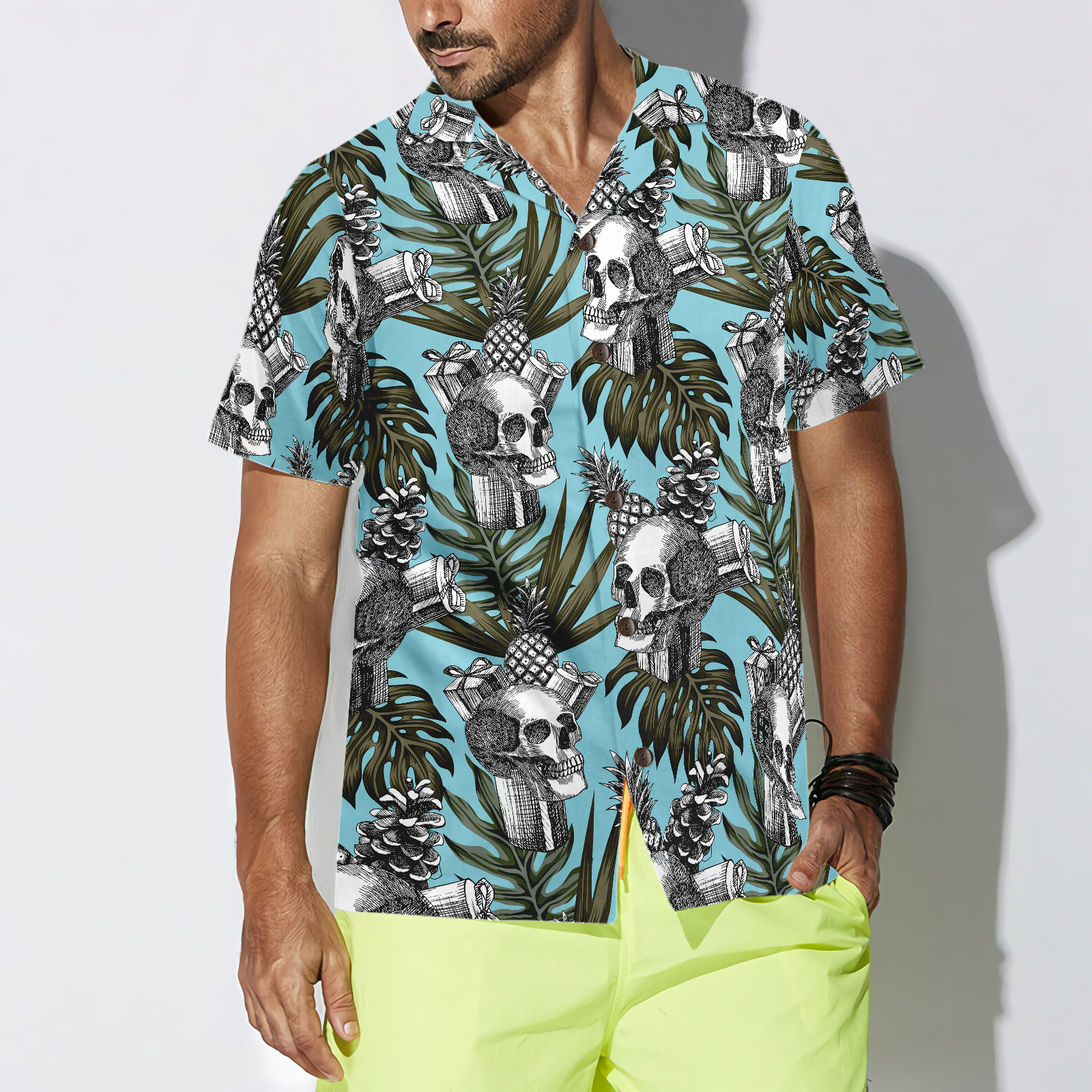 Skull Gift Pine Apple Cone Tropical Hawaiian Shirt - Hyperfavor