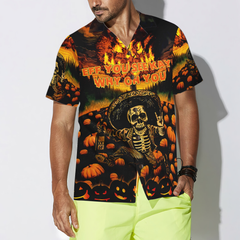 The Burning Pumpkin Sky & Skeleton Halloween Hawaiian Shirt, Halloween Shirt For Men And Women - Hyperfavor