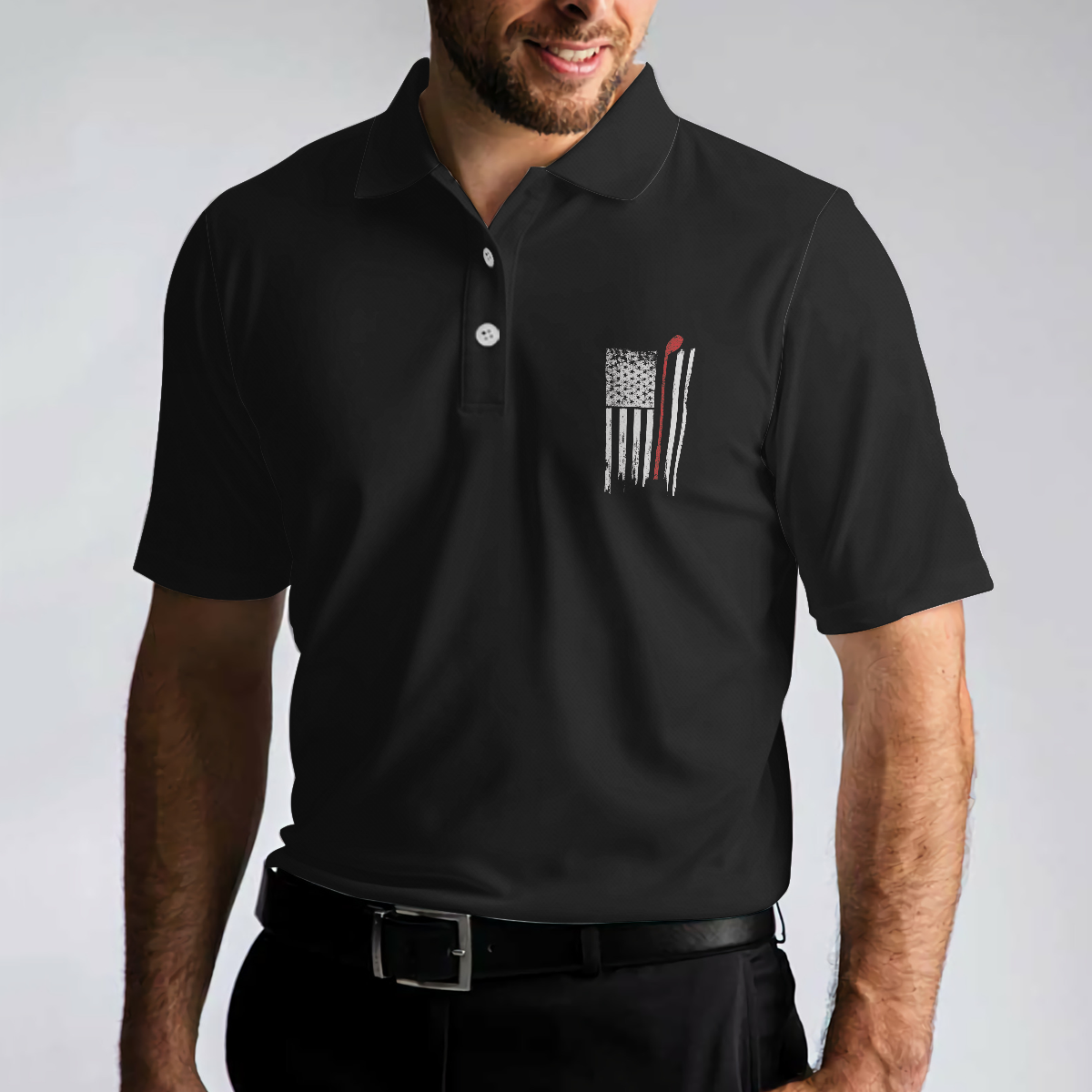 Golf Nation Short Sleeve Golf Polo Shirt, Black And White American Flag Polo Shirt, Patriotic Golf Shirt For Men - Hyperfavor