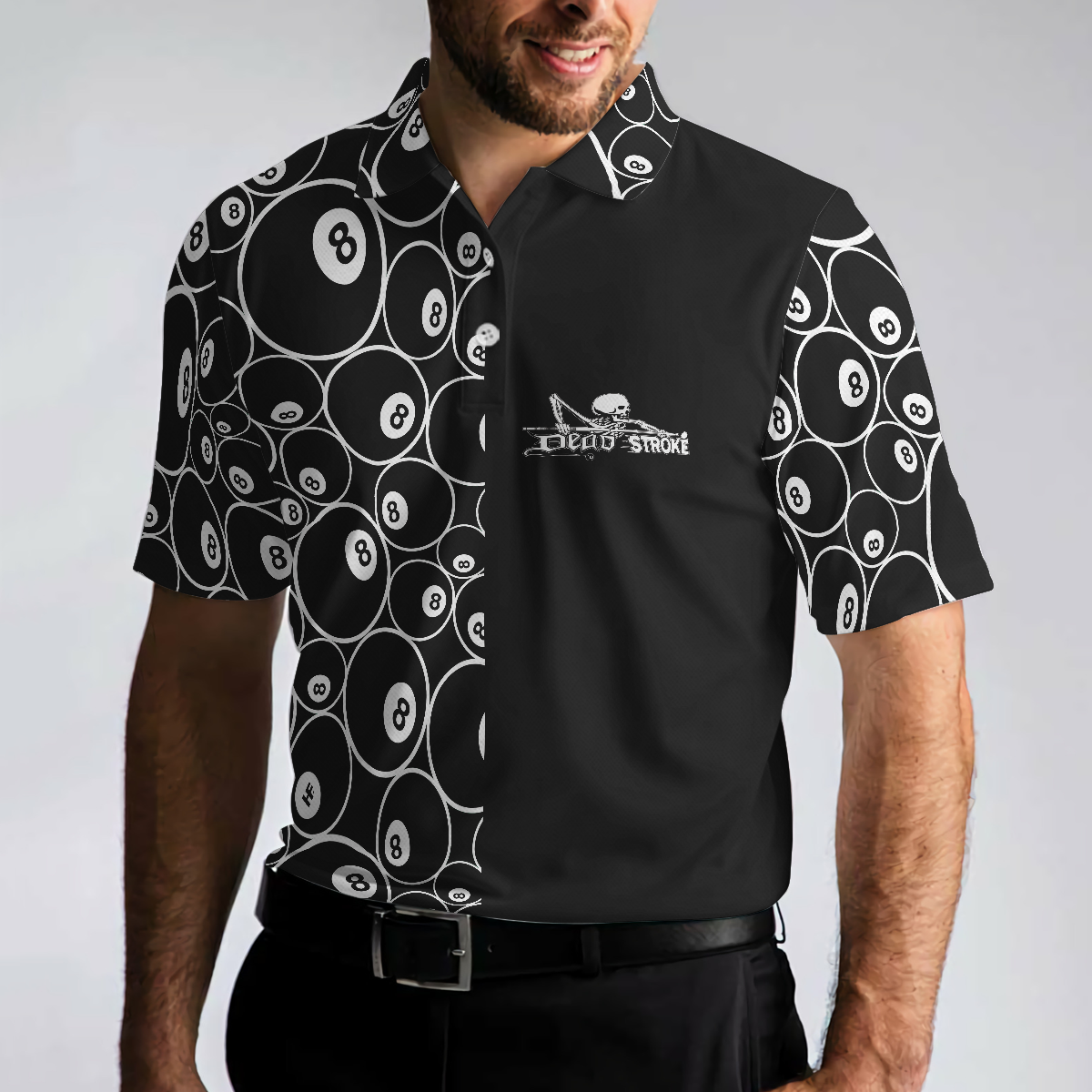 Billiards Skeleton Dead Stroke Short Sleeve Polo Shirt, 8-ball Polo Shirt, Best Billiards Shirt For Men - Hyperfavor